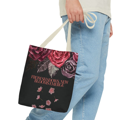 "From Shadows, New Blooms Emerge" Tote-Bag with gothic flower design