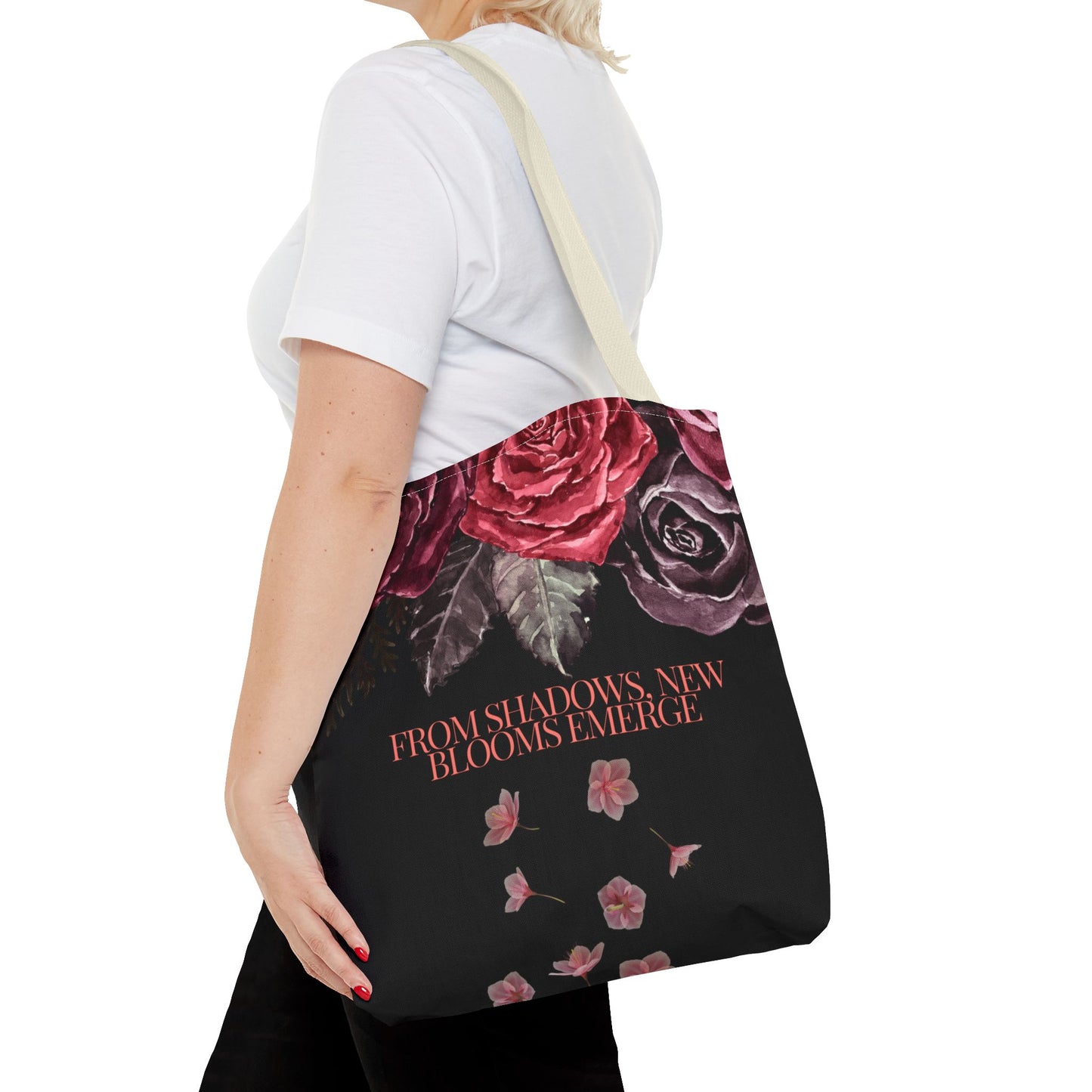 "From Shadows, New Blooms Emerge" Tote-Bag with gothic flower design