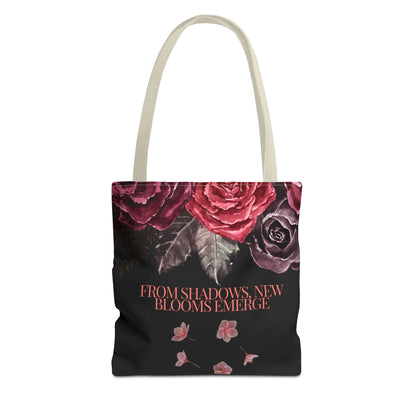 "From Shadows, New Blooms Emerge" Tote-Bag with gothic flower design