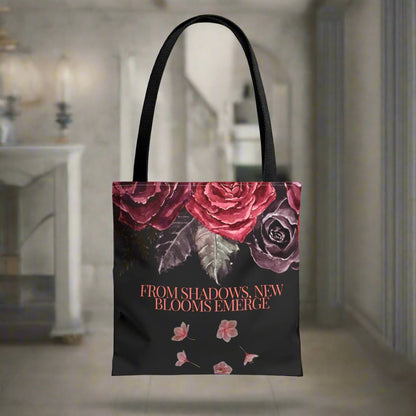 "From Shadows, New Blooms Emerge" Tote-Bag with gothic flower design