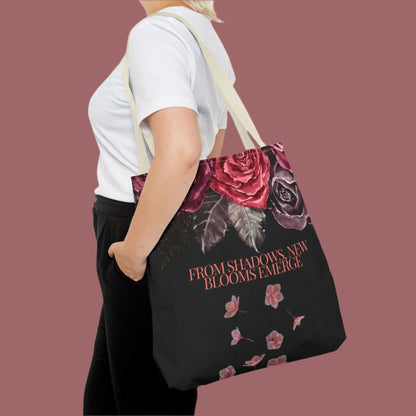 "From Shadows, New Blooms Emerge" Tote-Bag with gothic flower design