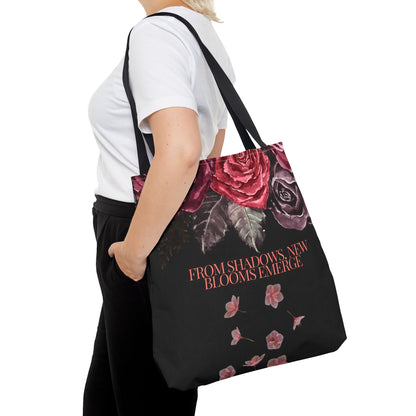 "From Shadows, New Blooms Emerge" Tote-Bag with gothic flower design