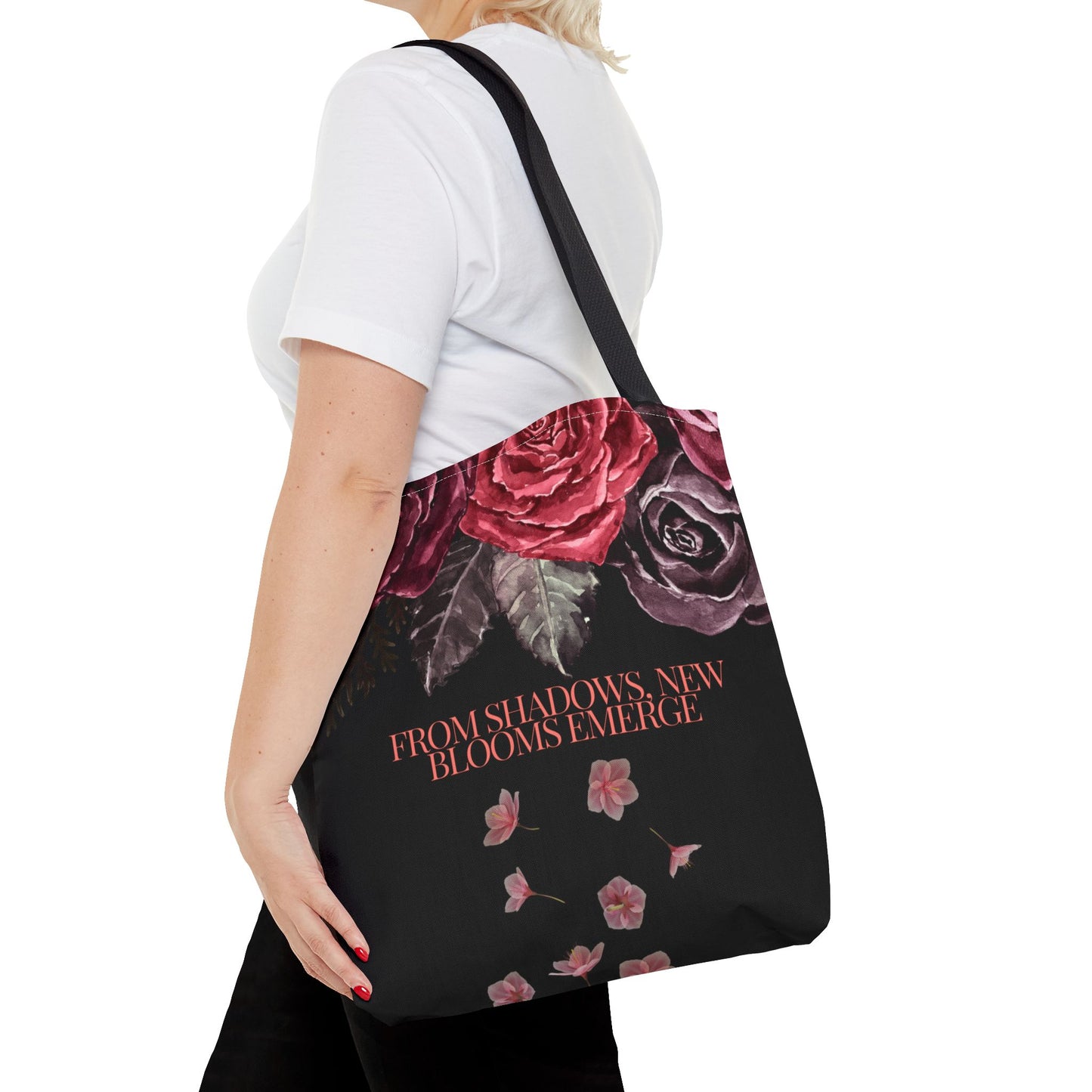 "From Shadows, New Blooms Emerge" Tote-Bag with gothic flower design