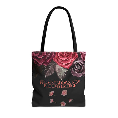 "From Shadows, New Blooms Emerge" Tote-Bag with gothic flower design